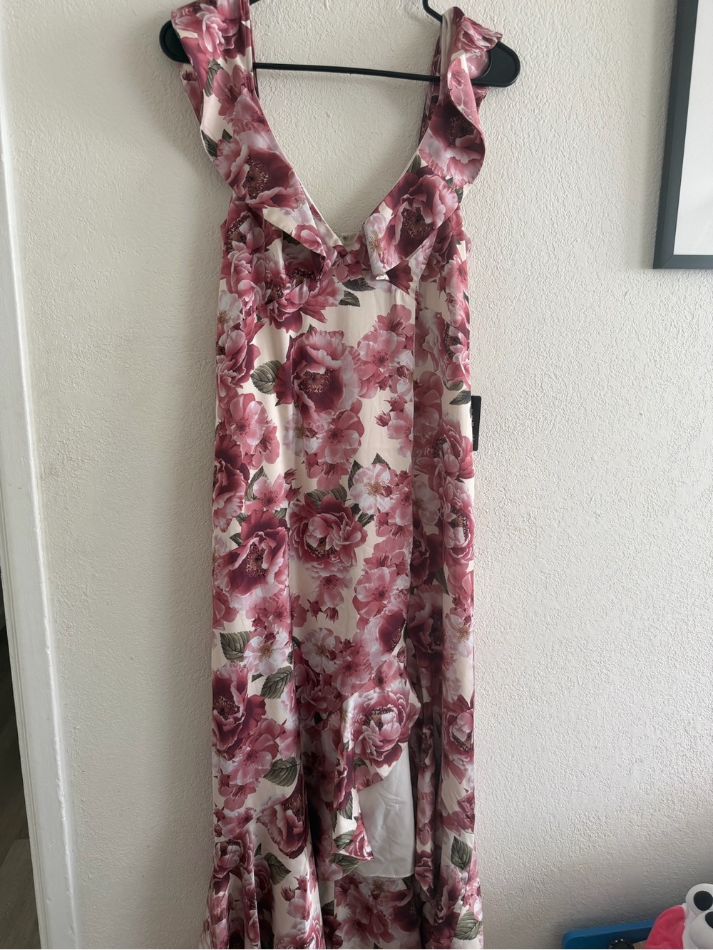 Express Pink Floral Ruffle V-Neck Maxi Dress
